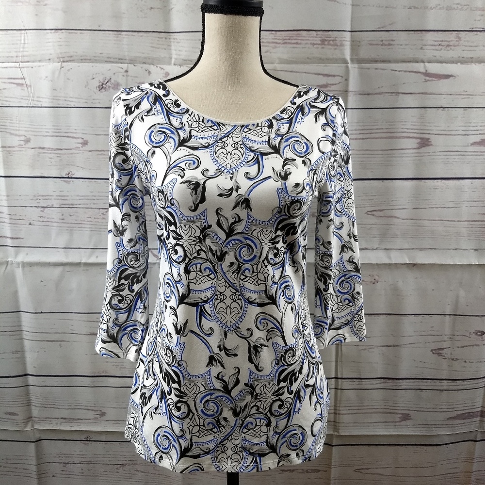 White House Black Market Silver Rhinestones Blouse